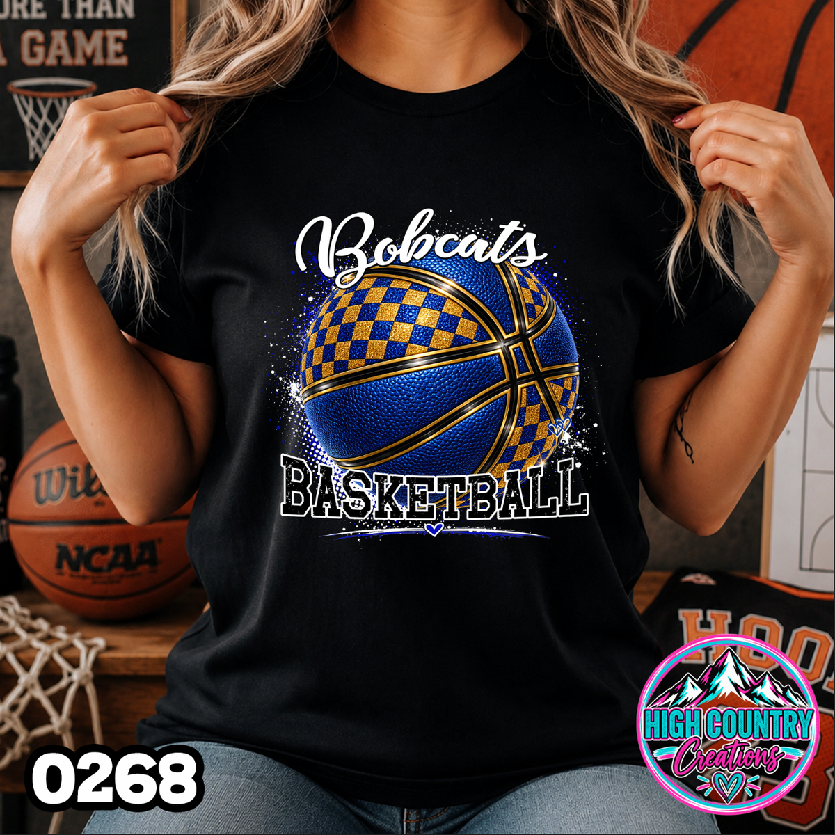 0268 Faux Glitter Checkered Basketball Spirit Tee