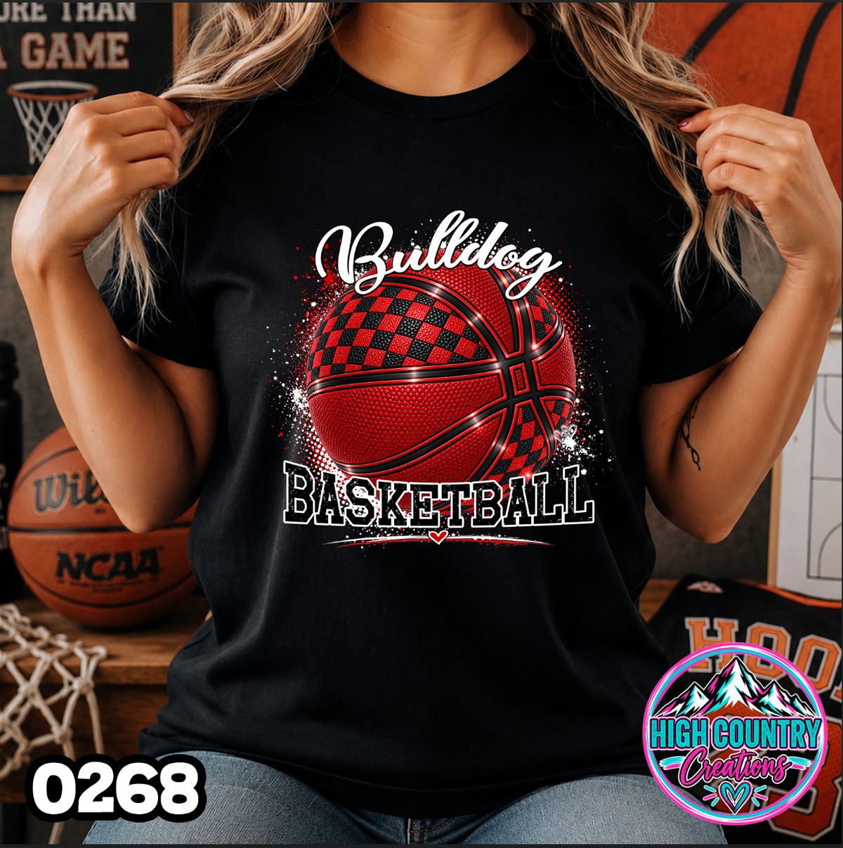 0268 Faux Glitter Checkered Basketball Spirit Tee