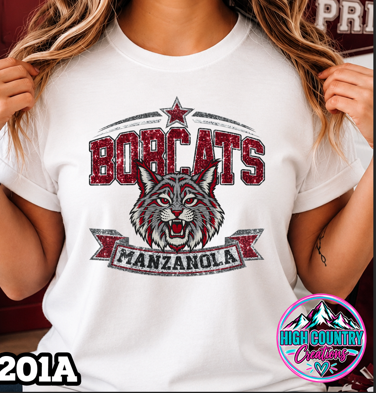 0201A Star Spangled Mascot Faux Glitter Tee