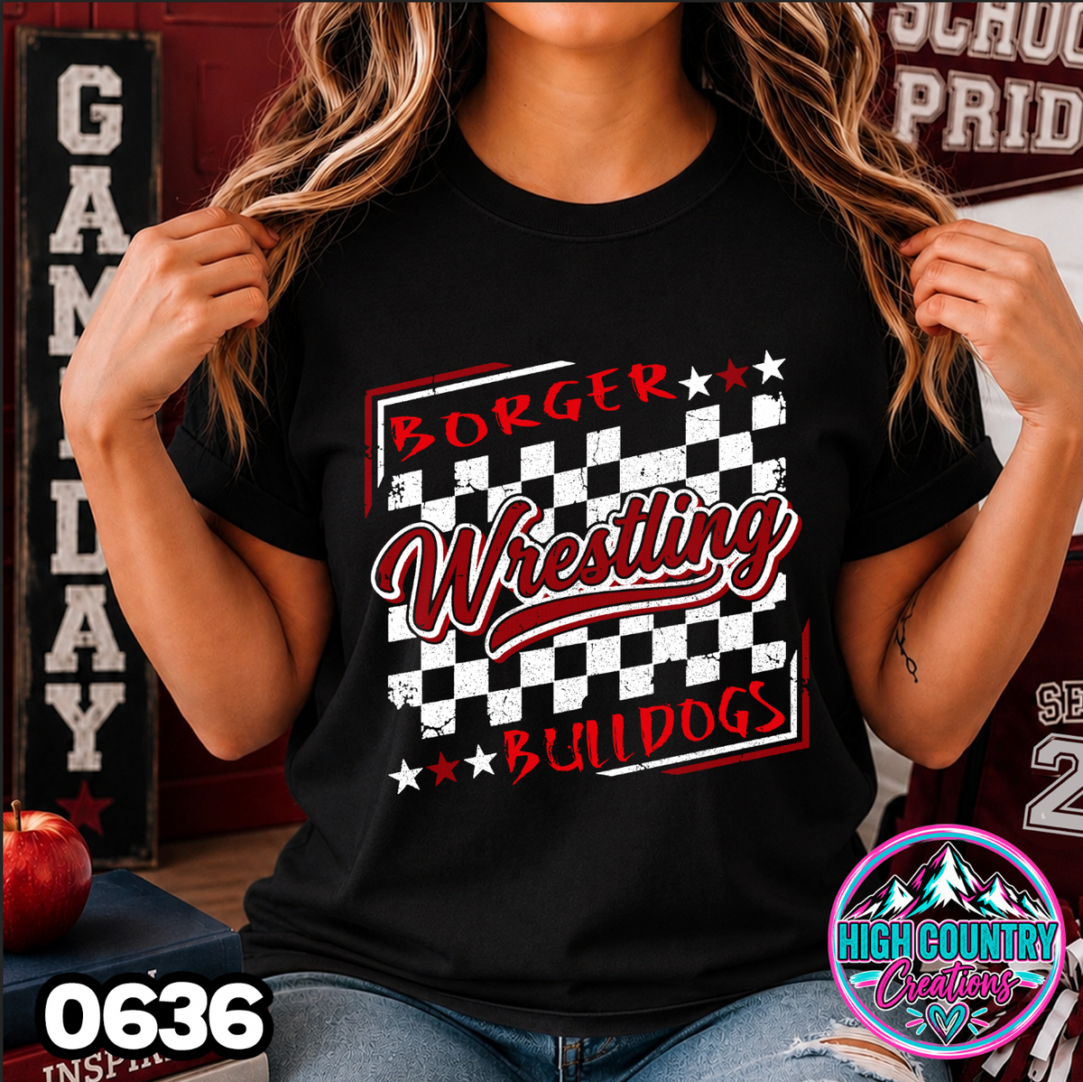 0636 Checkered Wrestling Mascot Tee