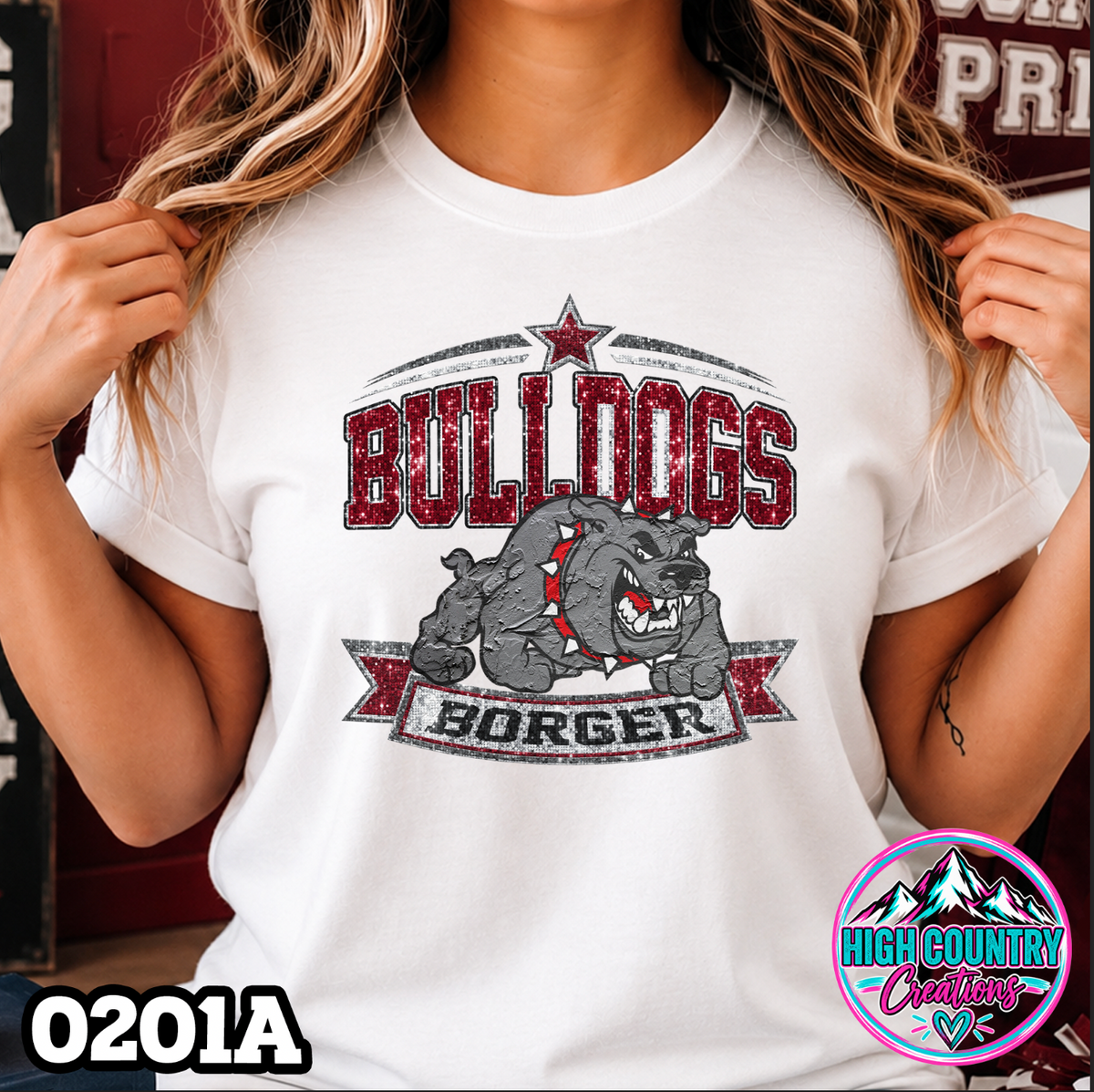 0201A Star Spangled Mascot Faux Glitter Tee