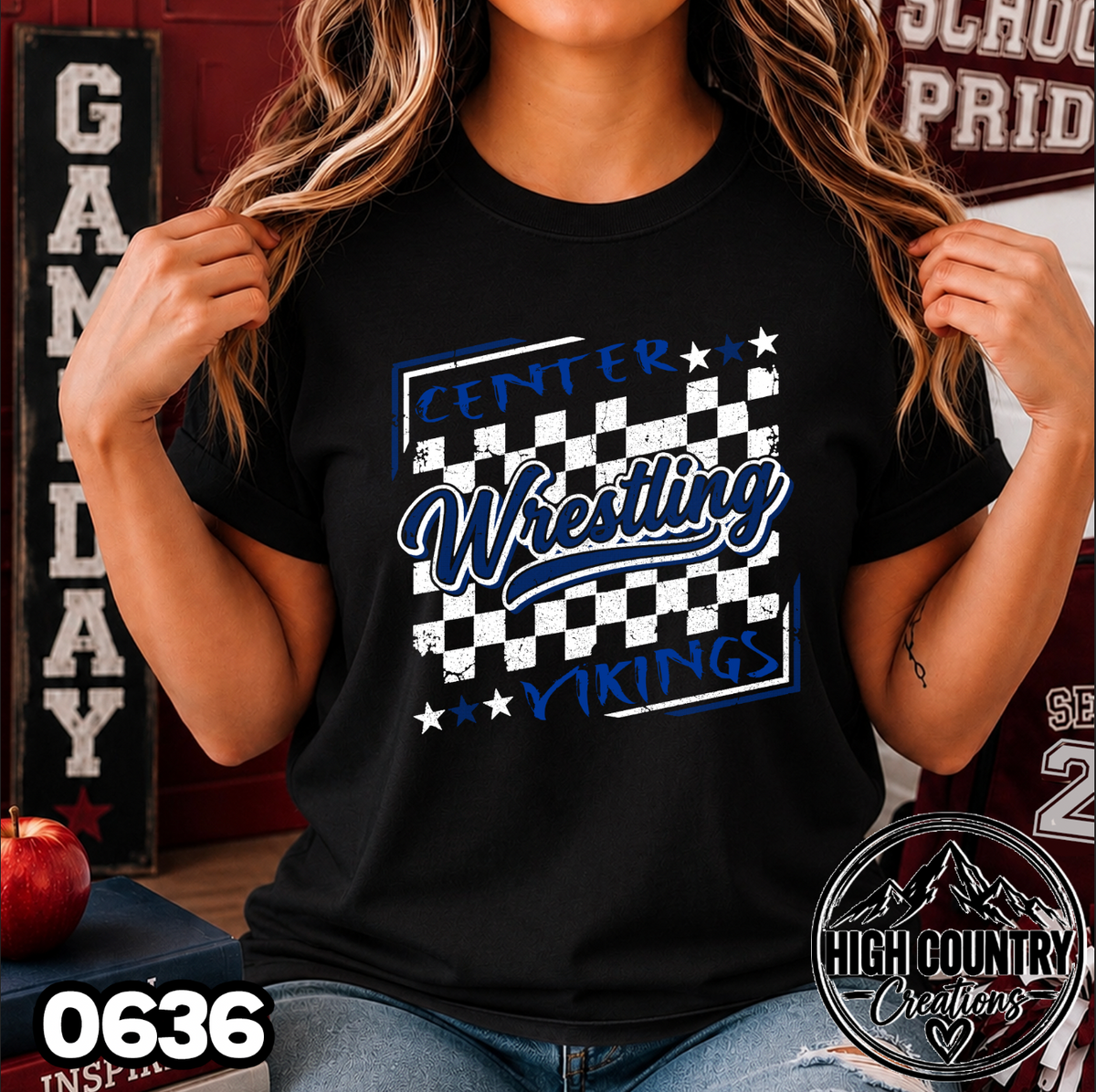 0636 Checkered Wrestling Mascot Tee