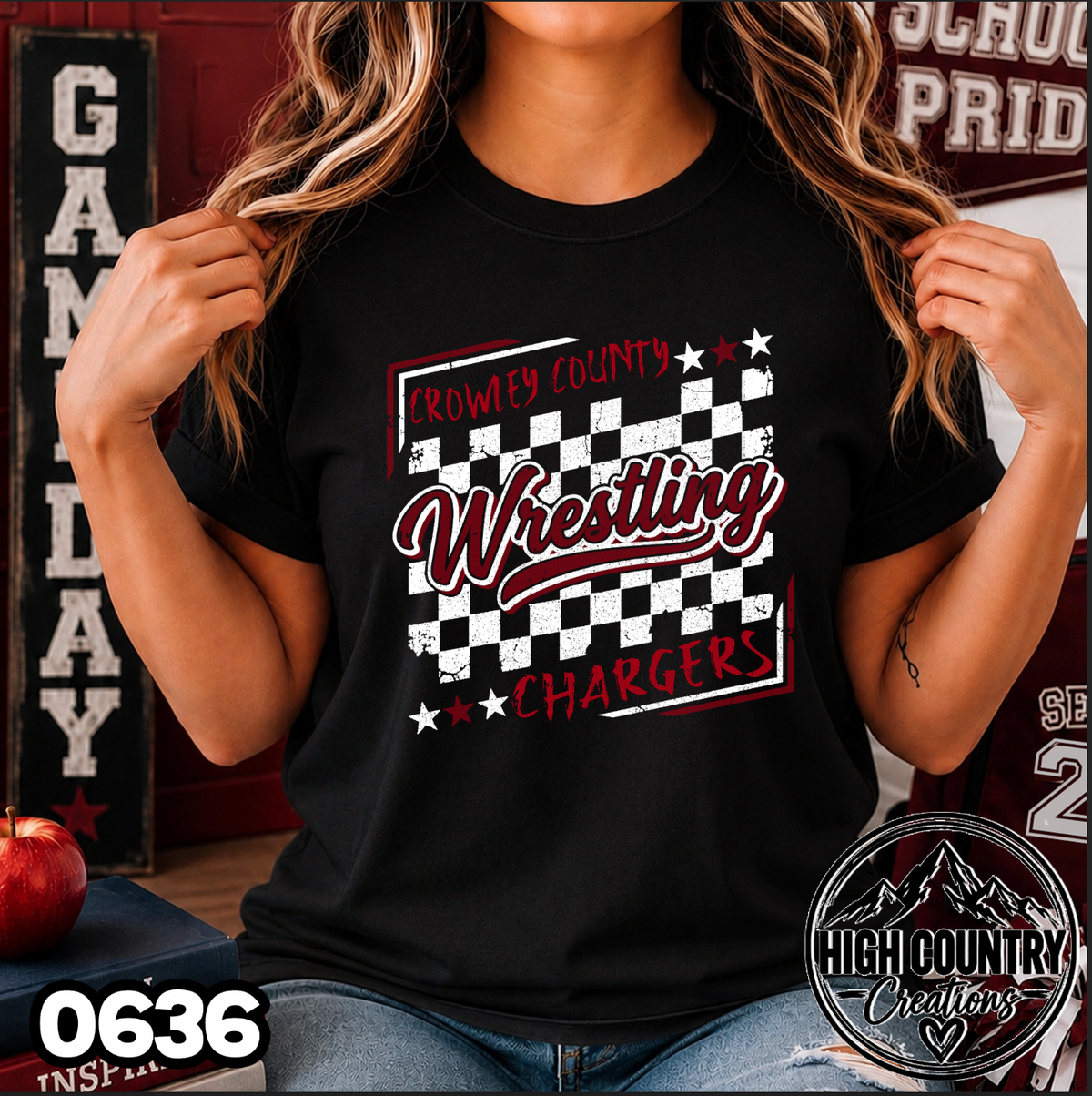 0636 Checkered Wrestling Mascot Tee