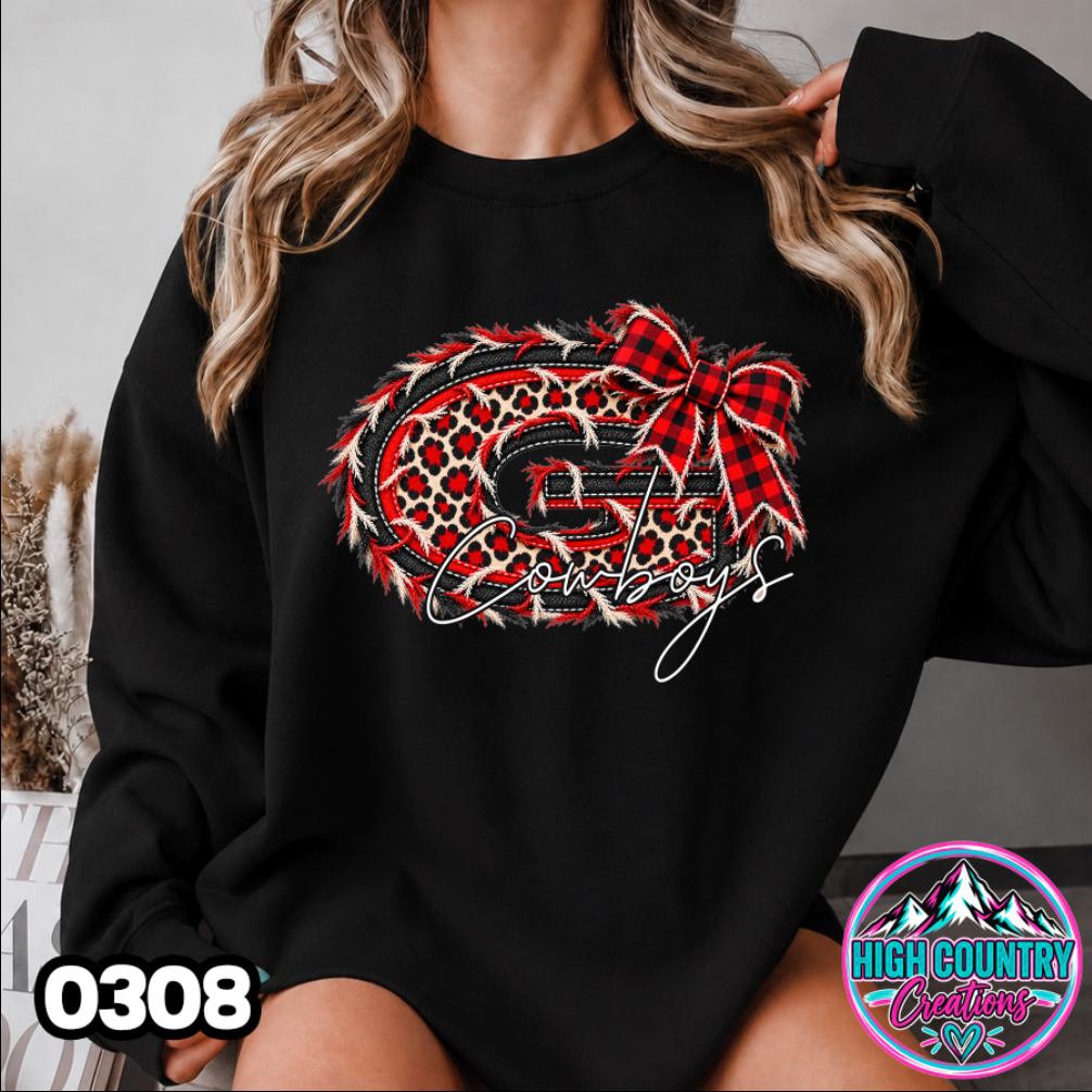 0308 FAUX RIPPED DENIM MASCOT SWEATER