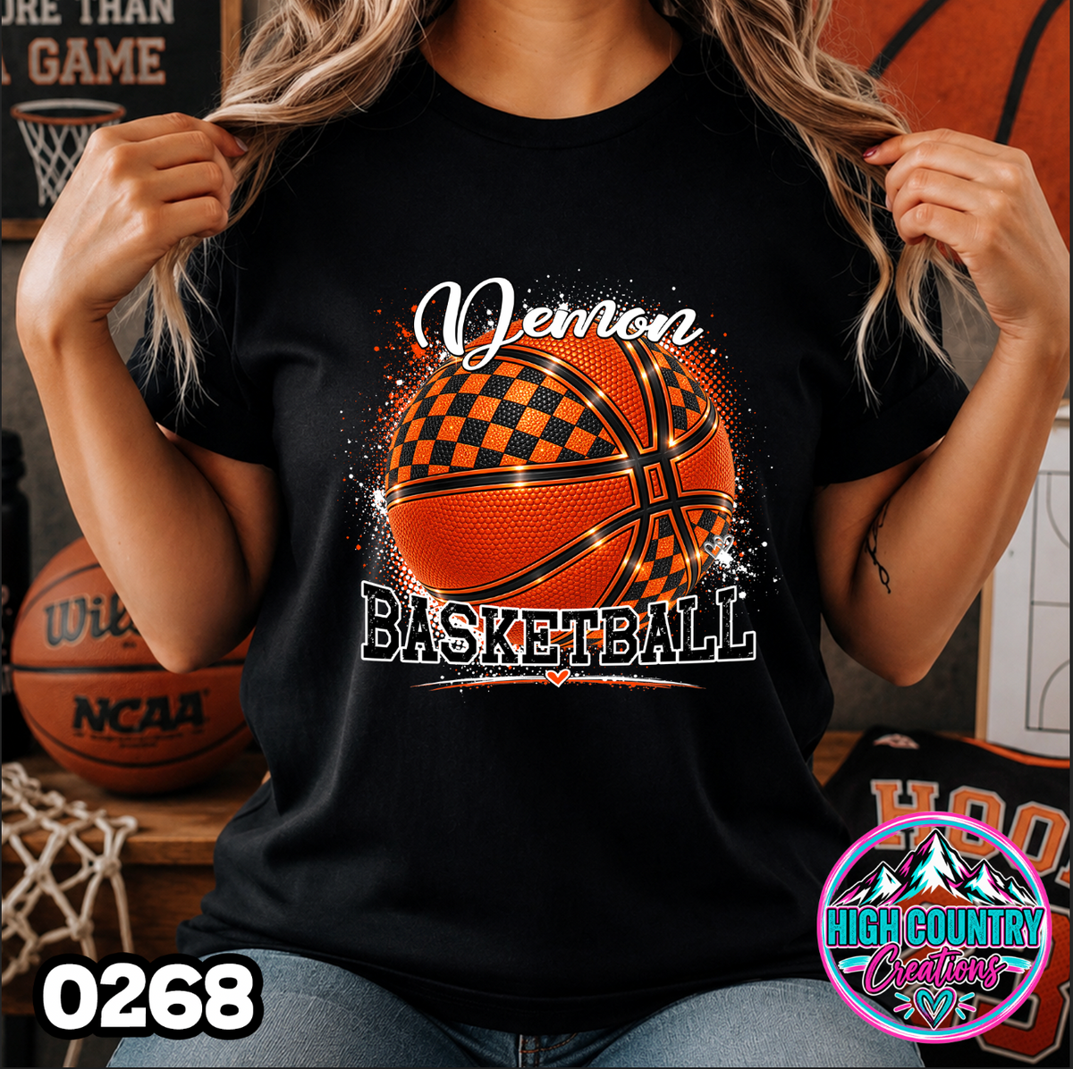 0268 Faux Glitter Checkered Basketball Spirit Tee