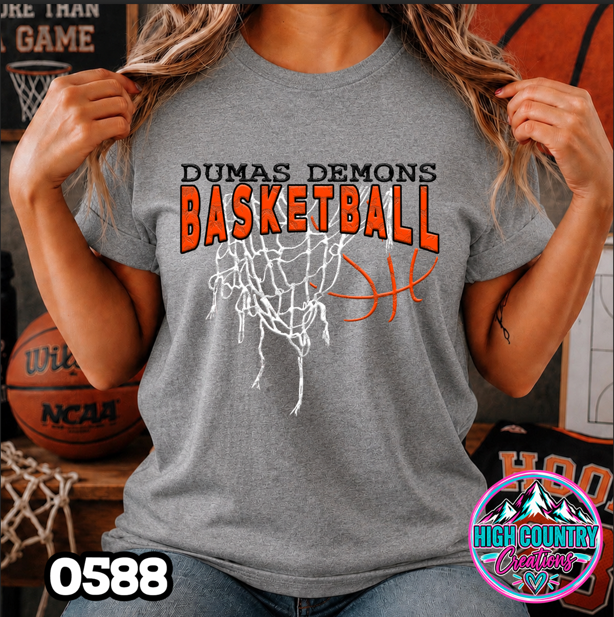 0558 GRUNGE BASKETBALL NET SCHOOL SPIRIT TEE
