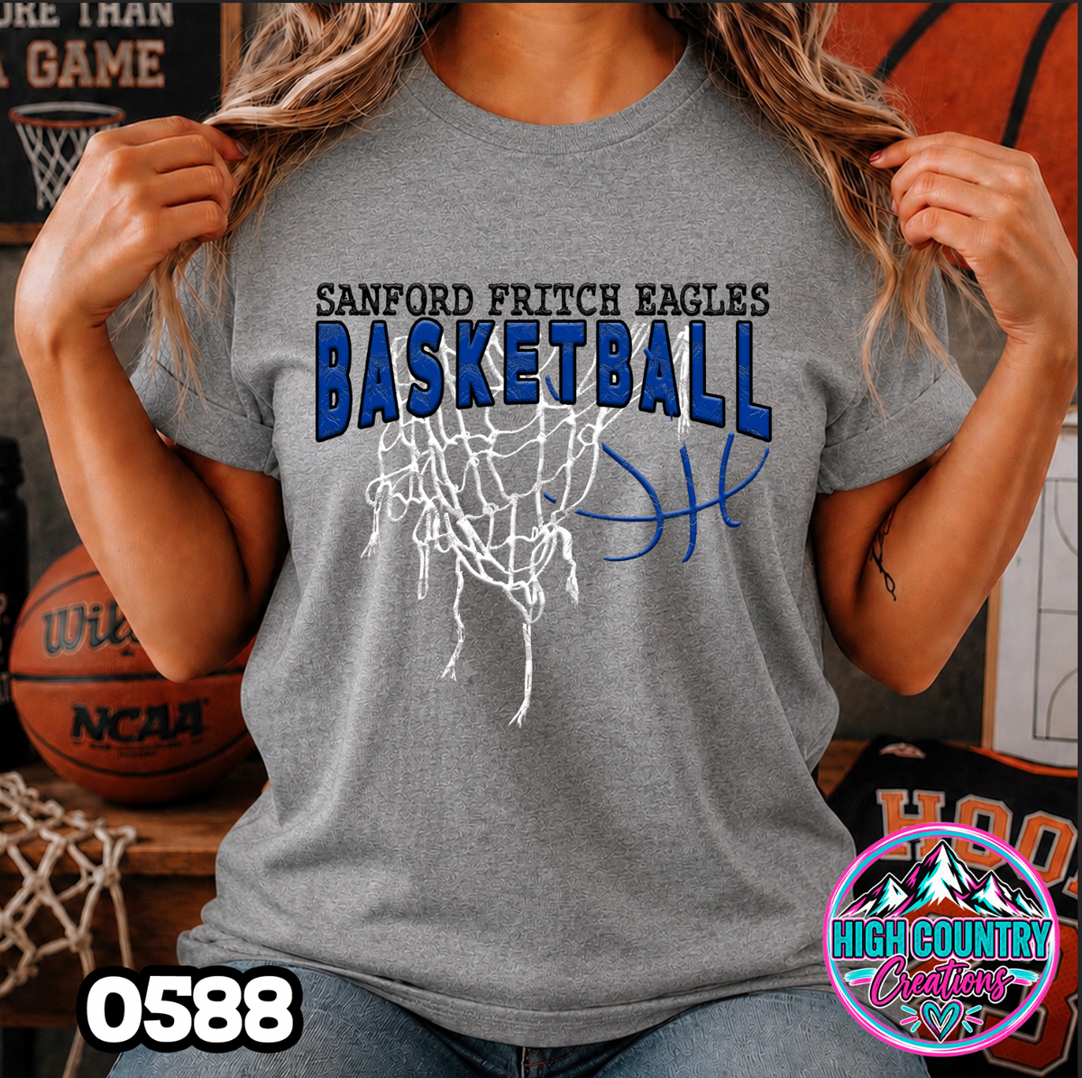 0558 GRUNGE BASKETBALL NET SCHOOL SPIRIT TEE