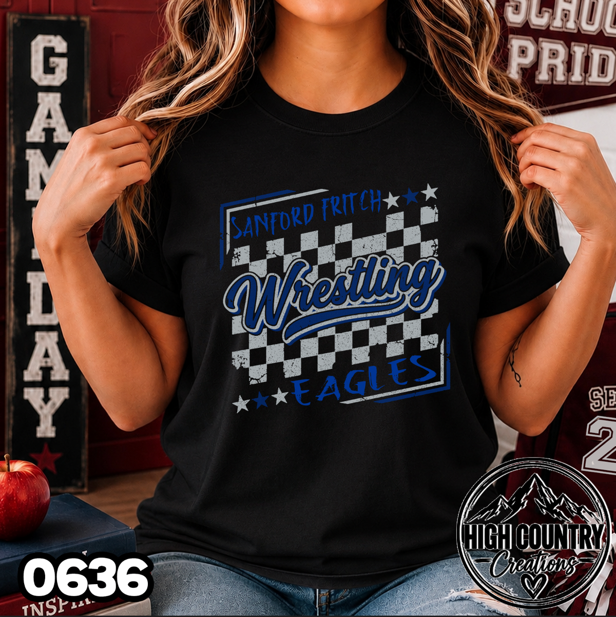 0636 Checkered Wrestling Mascot Tee