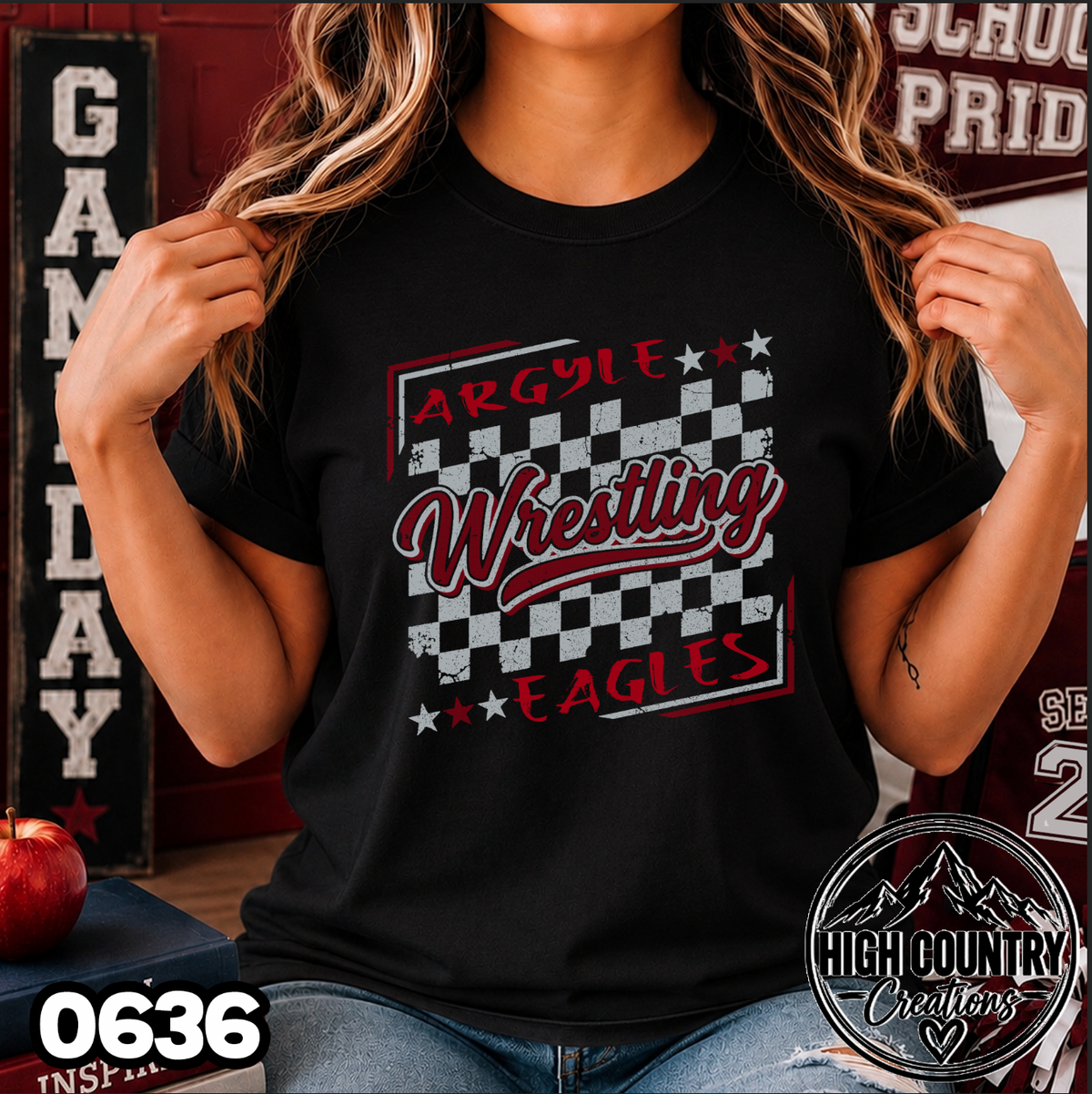 0636 Checkered Wrestling Mascot Tee