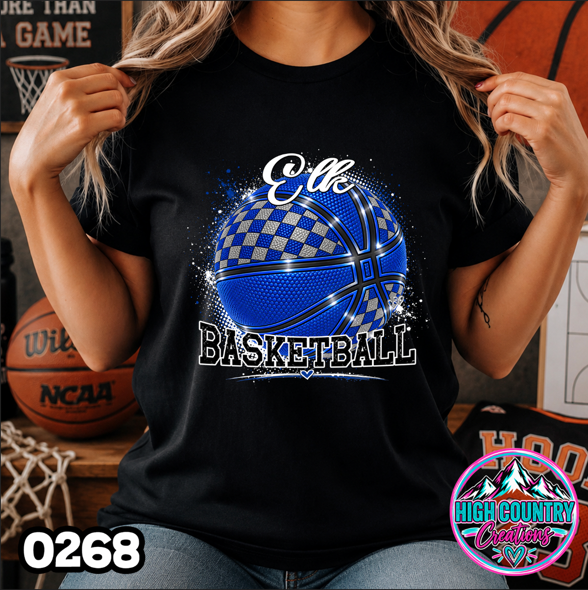 0268 Faux Glitter Checkered Basketball Spirit Tee