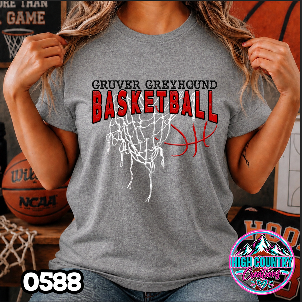0558 GRUNGE BASKETBALL NET SCHOOL SPIRIT TEE