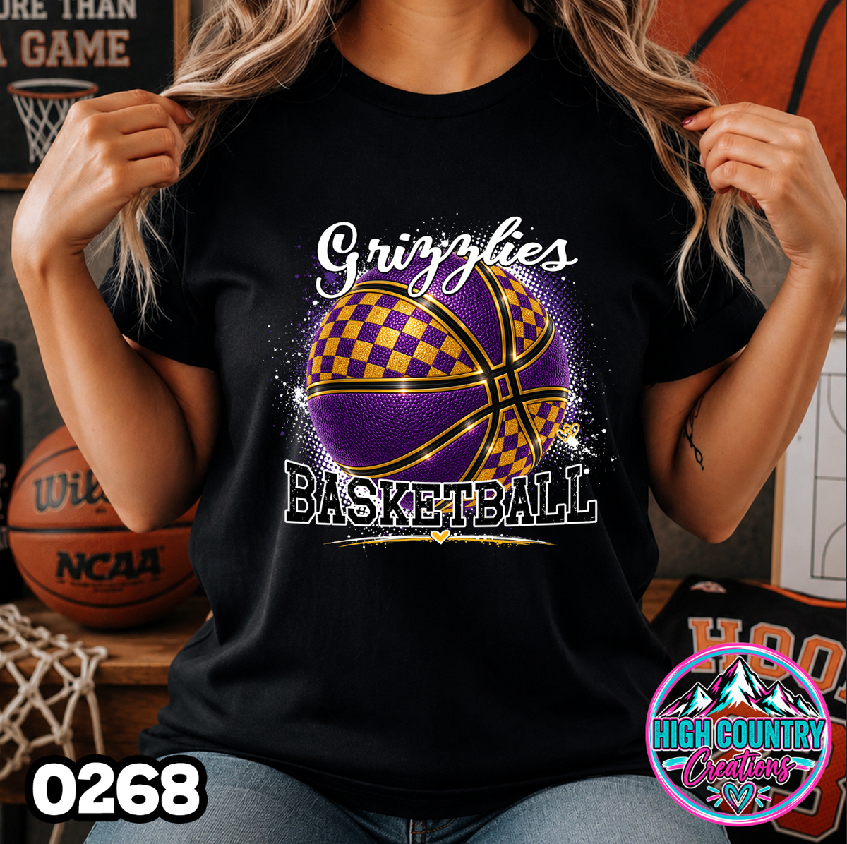0268 Faux Glitter Checkered Basketball Spirit Tee