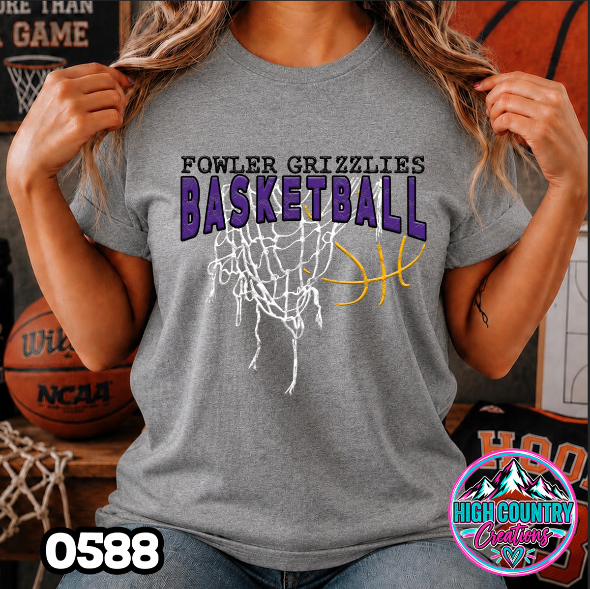 0558 GRUNGE BASKETBALL NET SCHOOL SPIRIT TEE