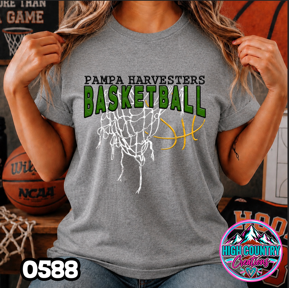 0558 GRUNGE BASKETBALL NET SCHOOL SPIRIT TEE