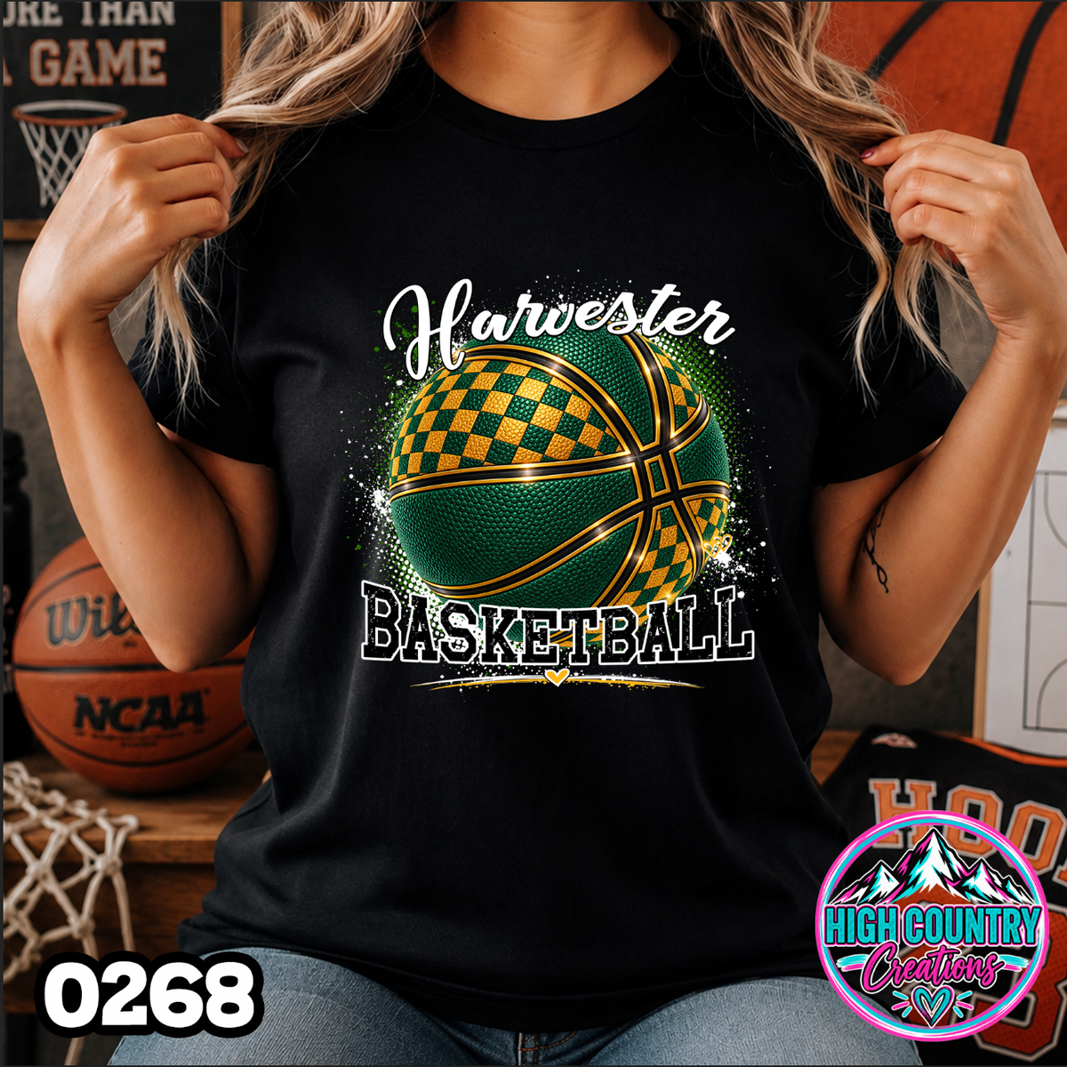 0268 Faux Glitter Checkered Basketball Spirit Tee