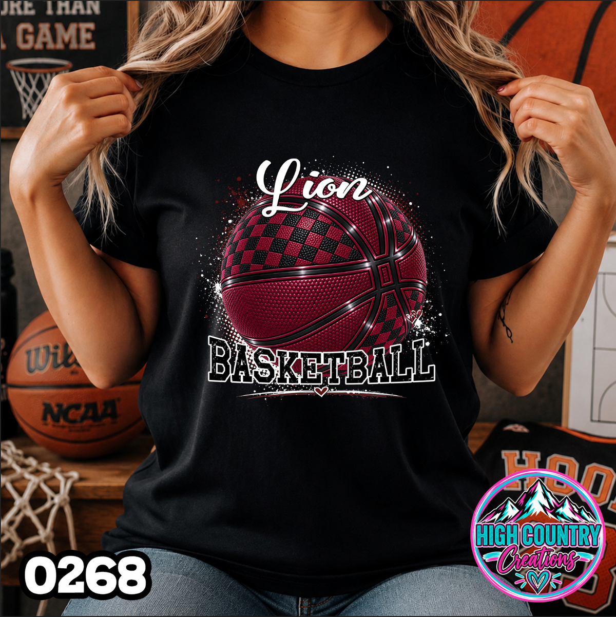 0268 Faux Glitter Checkered Basketball Spirit Tee