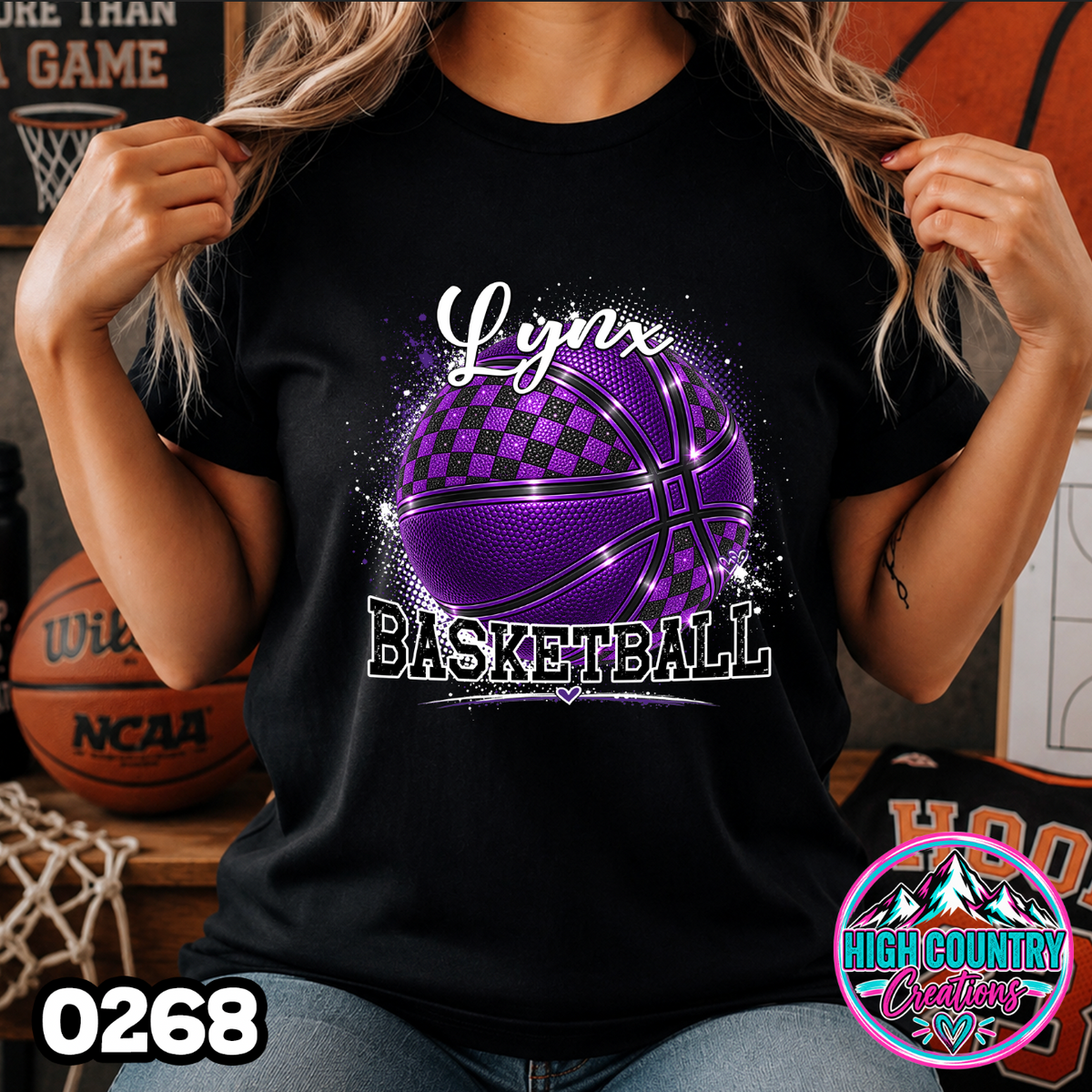 0268 Faux Glitter Checkered Basketball Spirit Tee