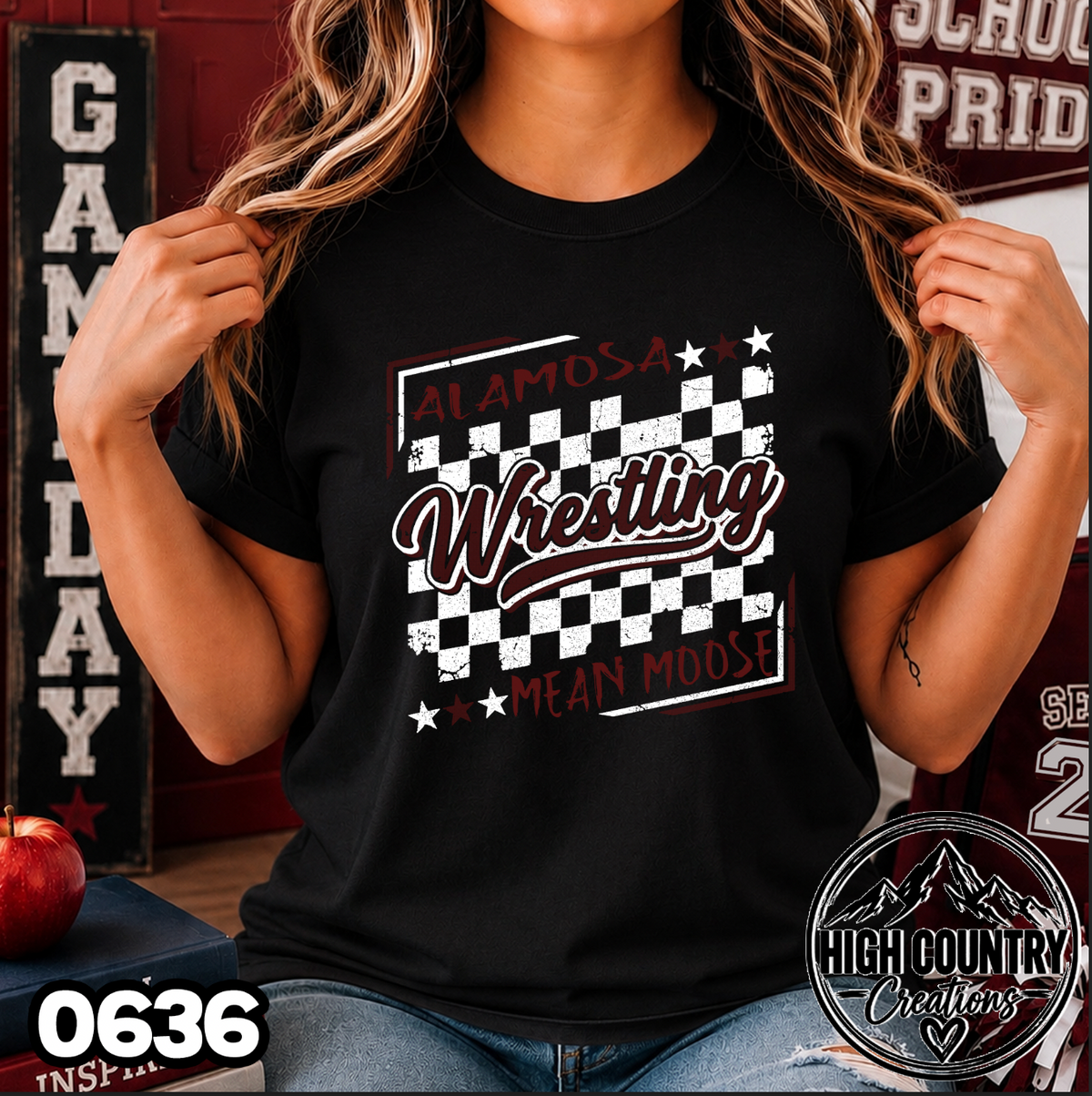 0636 Checkered Wrestling Mascot Tee