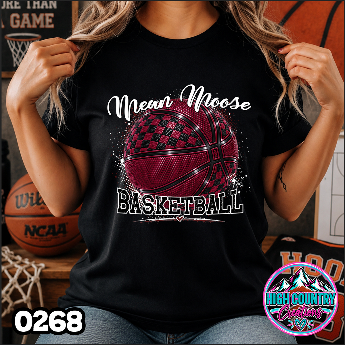 0268 Faux Glitter Checkered Basketball Spirit Tee
