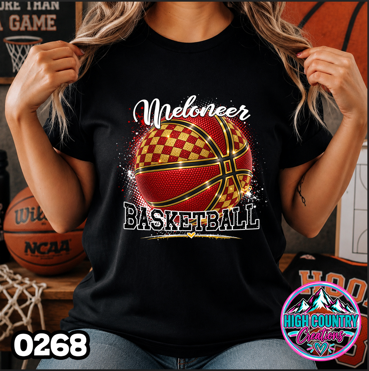 0268 Faux Glitter Checkered Basketball Spirit Tee