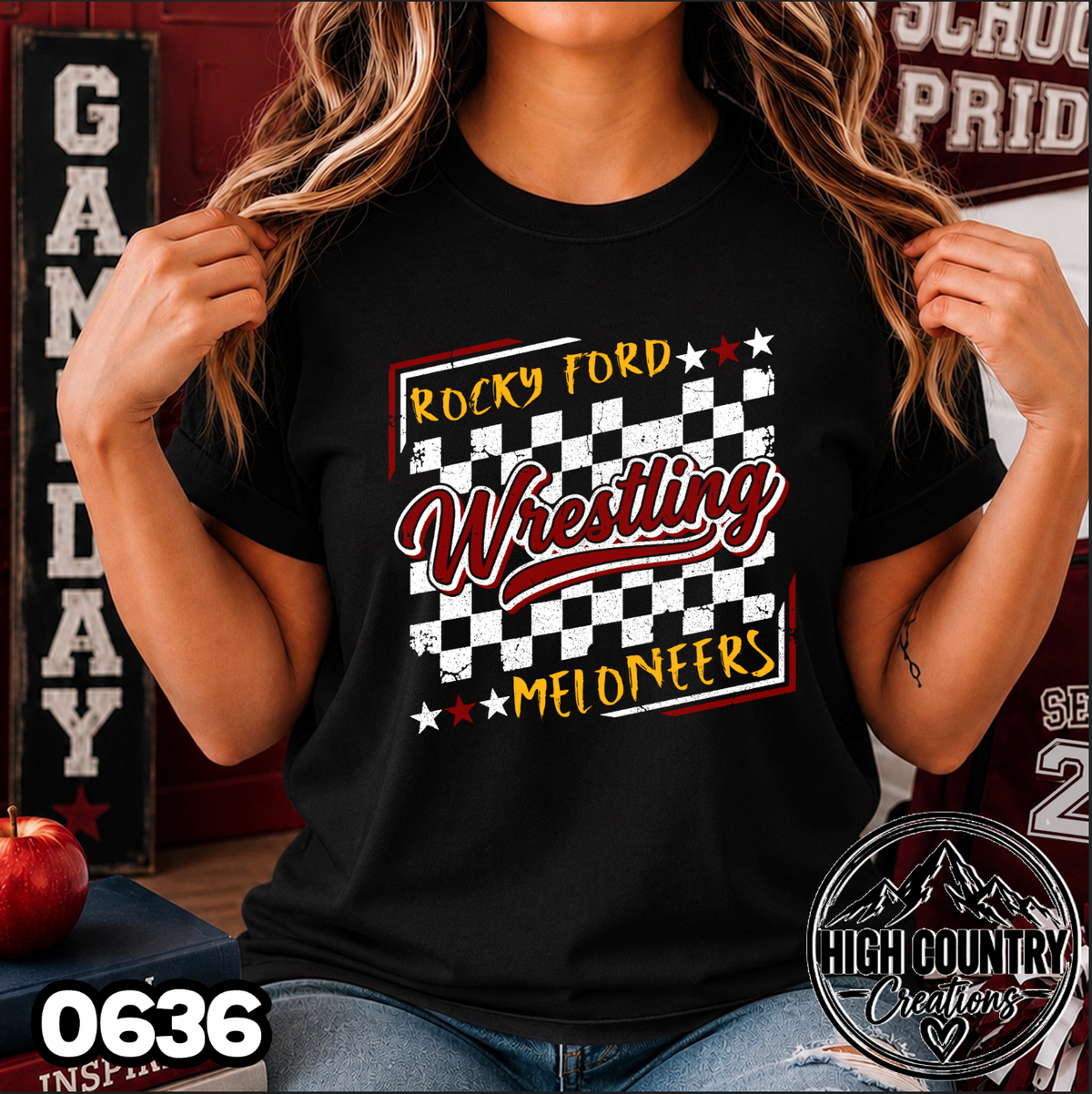 0636 Checkered Wrestling Mascot Tee