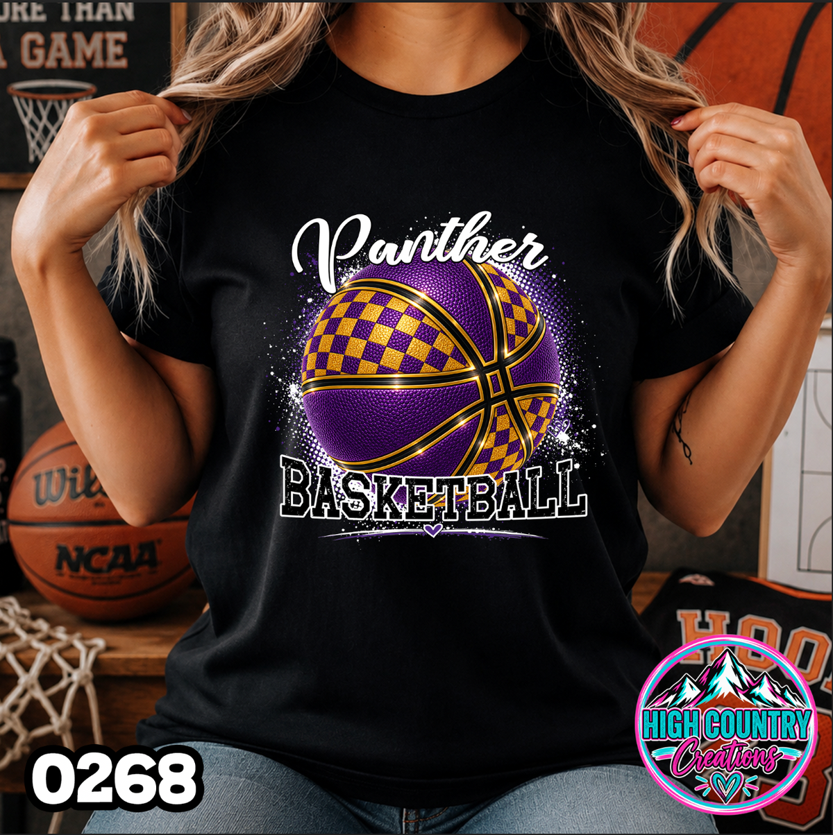 0268 Faux Glitter Checkered Basketball Spirit Tee