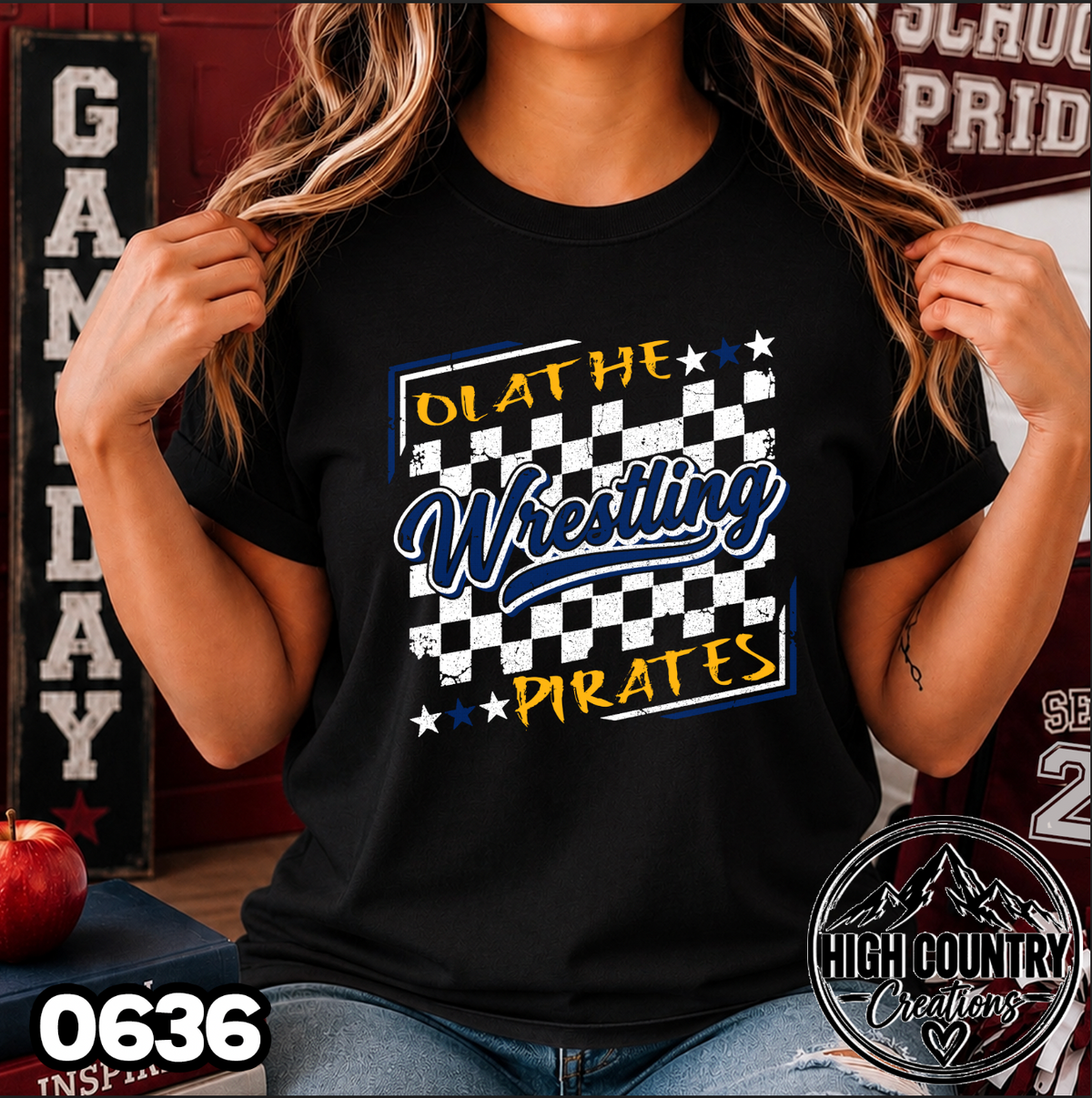 0636 Checkered Wrestling Mascot Tee