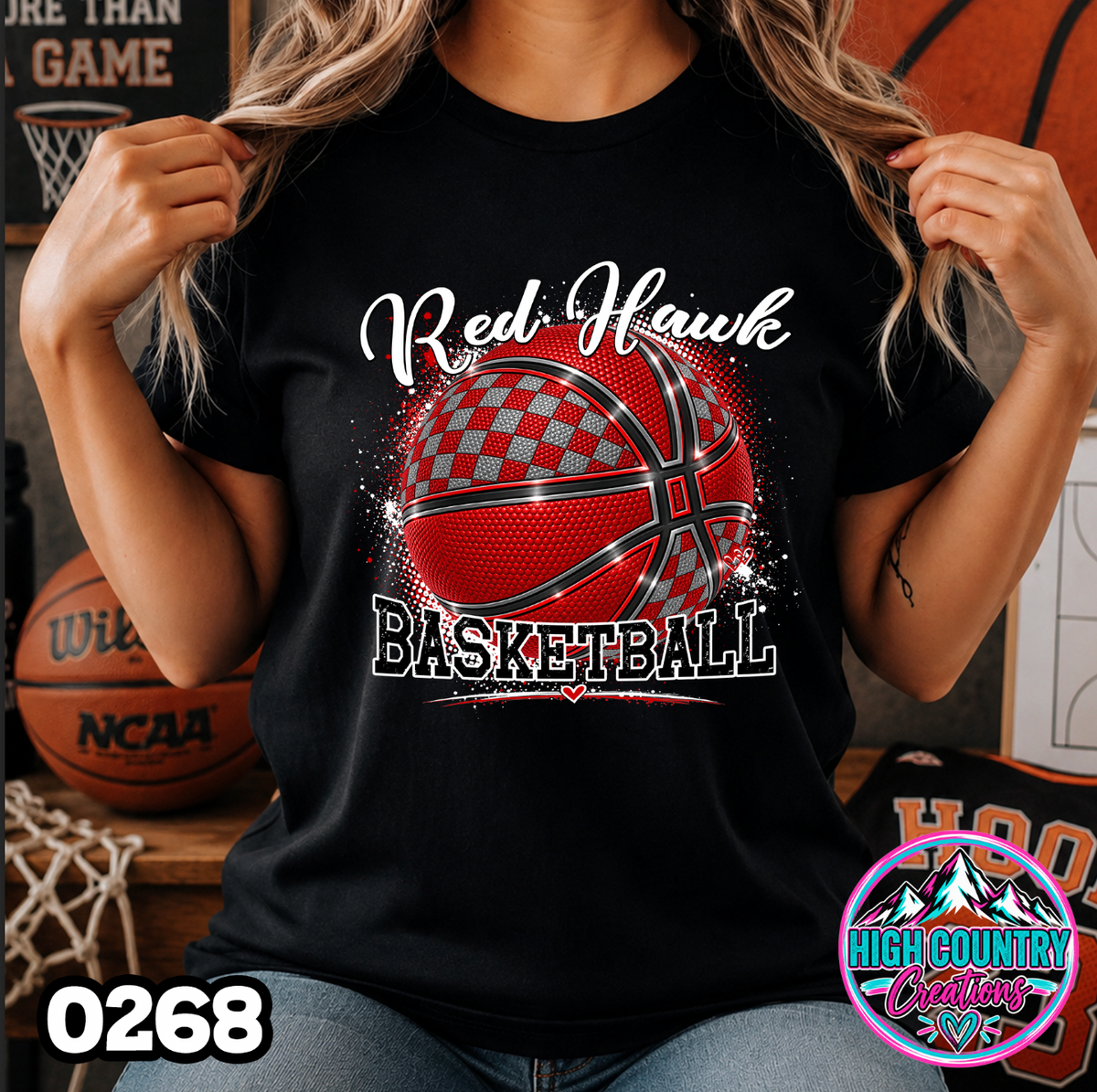 0268 Faux Glitter Checkered Basketball Spirit Tee