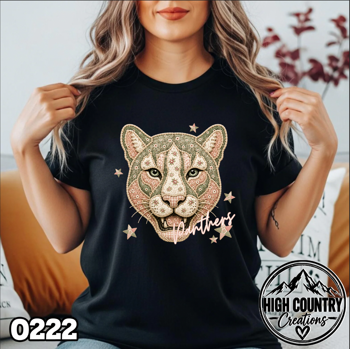 0222 PATCHWORK MASCOT – Faux Embroidery Spirit Tee