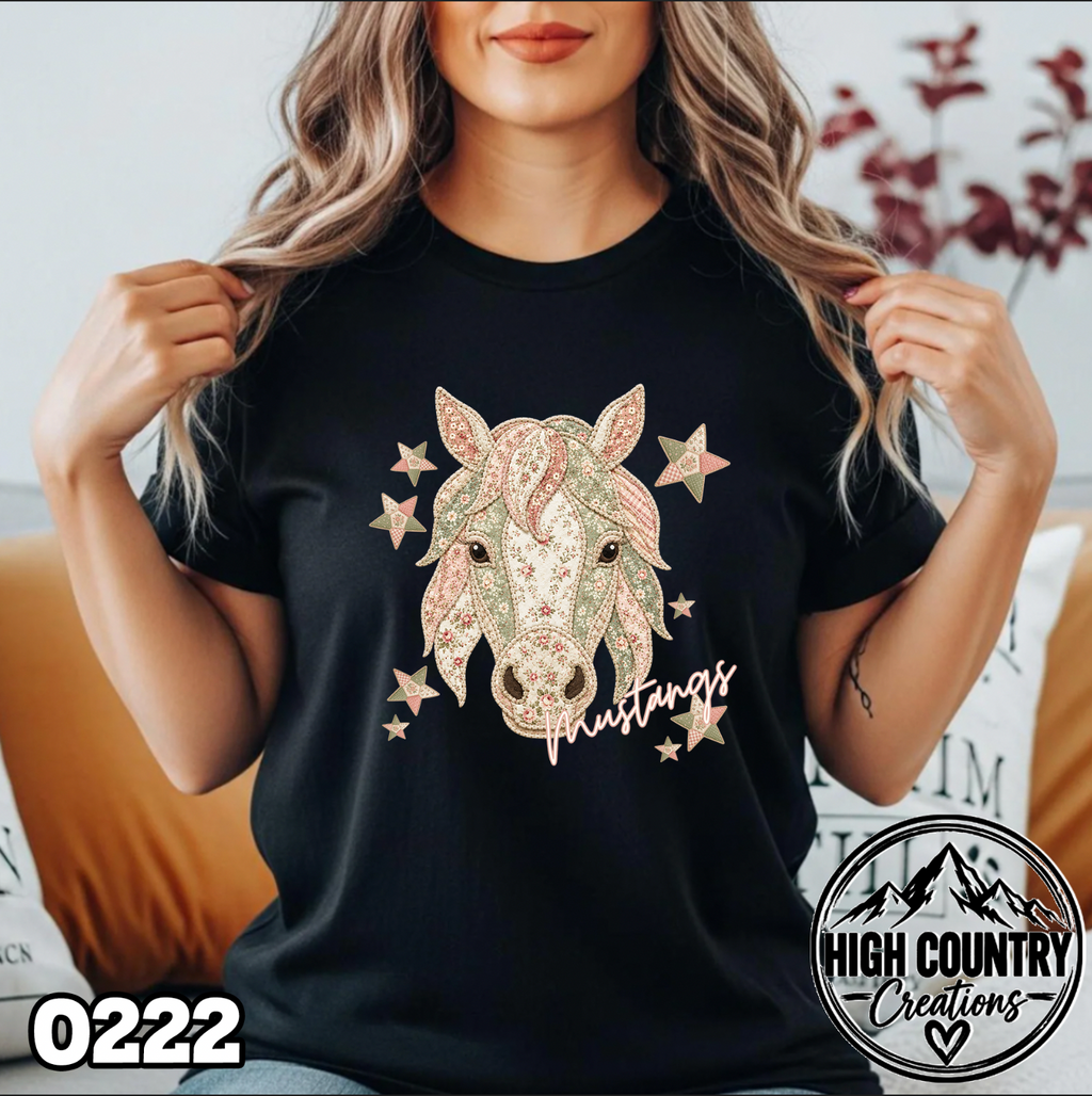 0222 PATCHWORK MASCOT – Faux Embroidery Spirit Tee