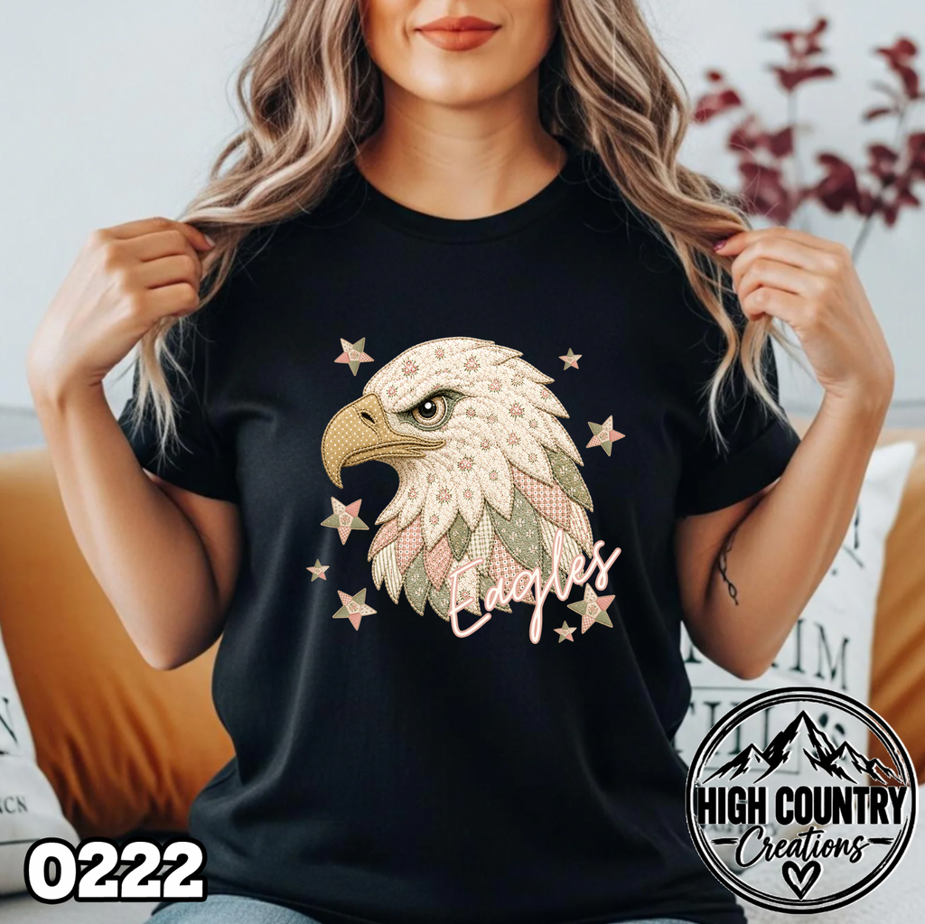 0222 PATCHWORK MASCOT – Faux Embroidery Spirit Tee