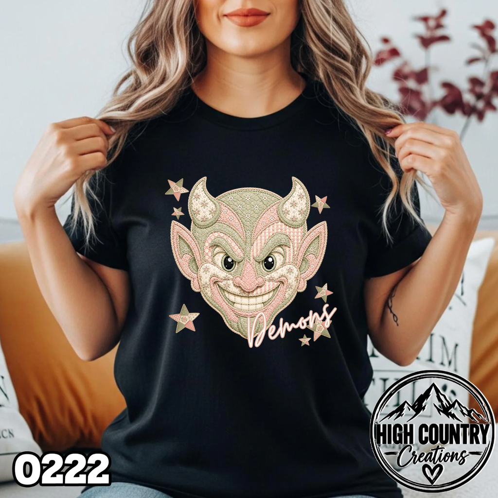 0222 PATCHWORK MASCOT – Faux Embroidery Spirit Tee
