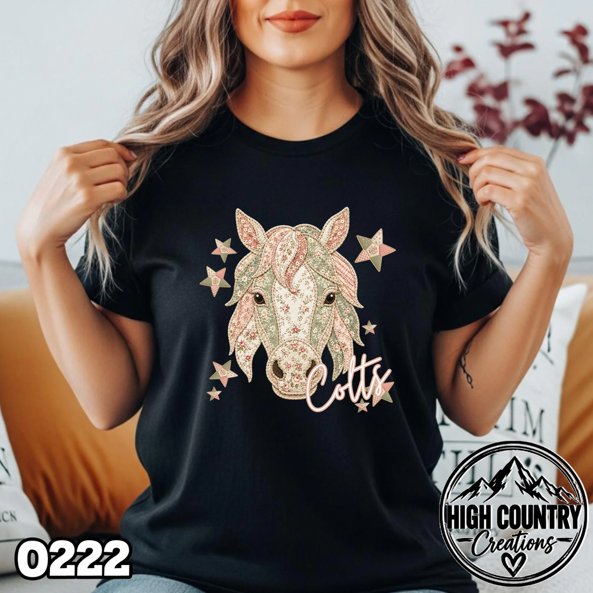 0222 PATCHWORK MASCOT – Faux Embroidery Spirit Tee
