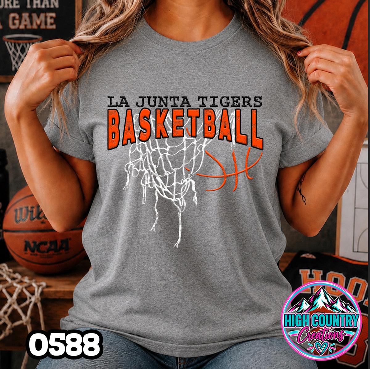 0558 GRUNGE BASKETBALL NET SCHOOL SPIRIT TEE