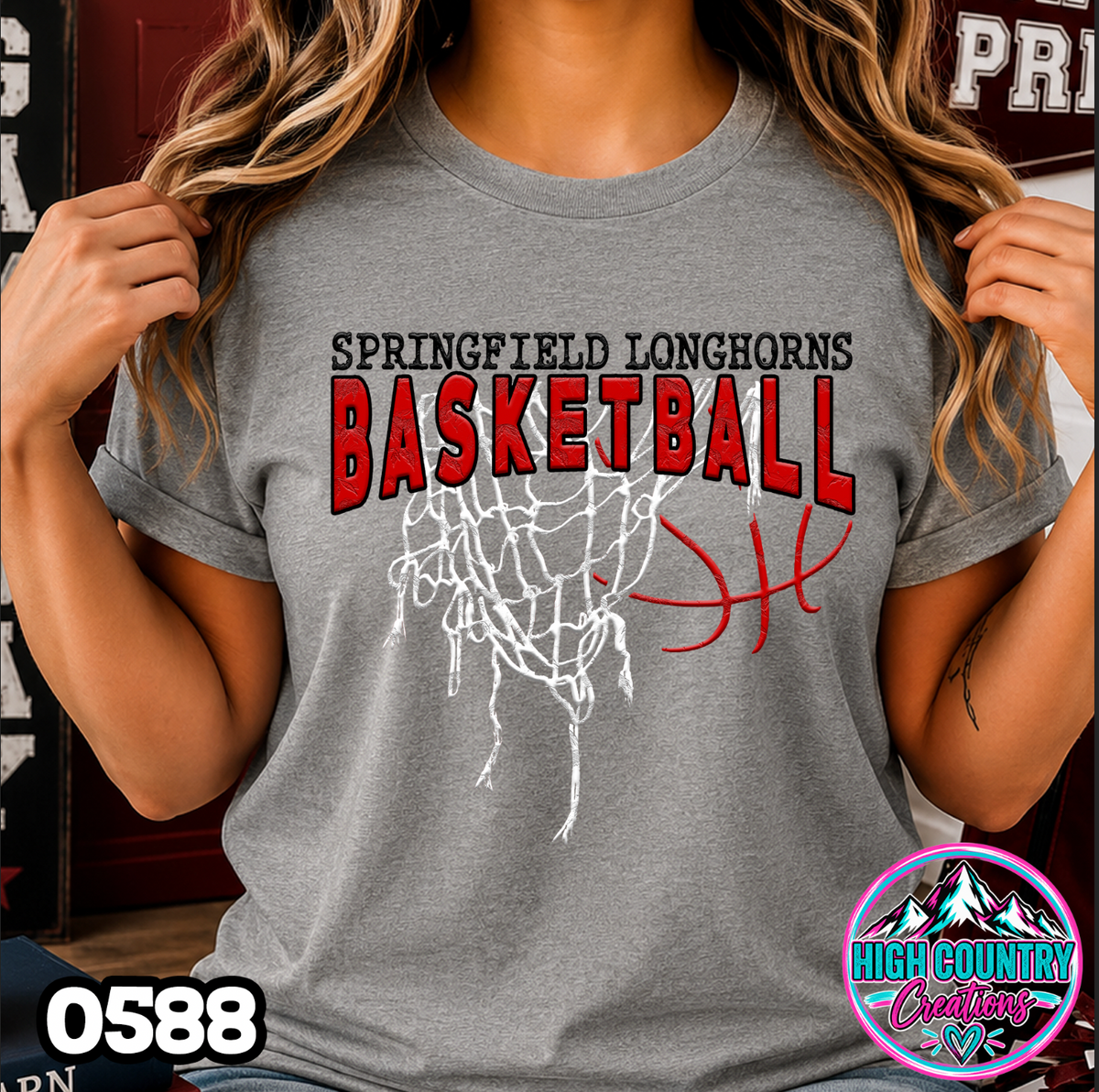 0588 GRUNGE BASKETBALL NET SCHOOL SPIRIT TEE