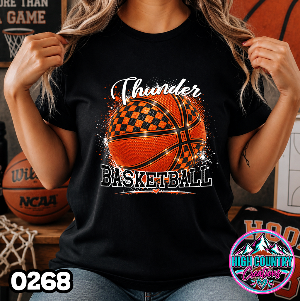 0268 Faux Glitter Checkered Basketball Spirit Tee