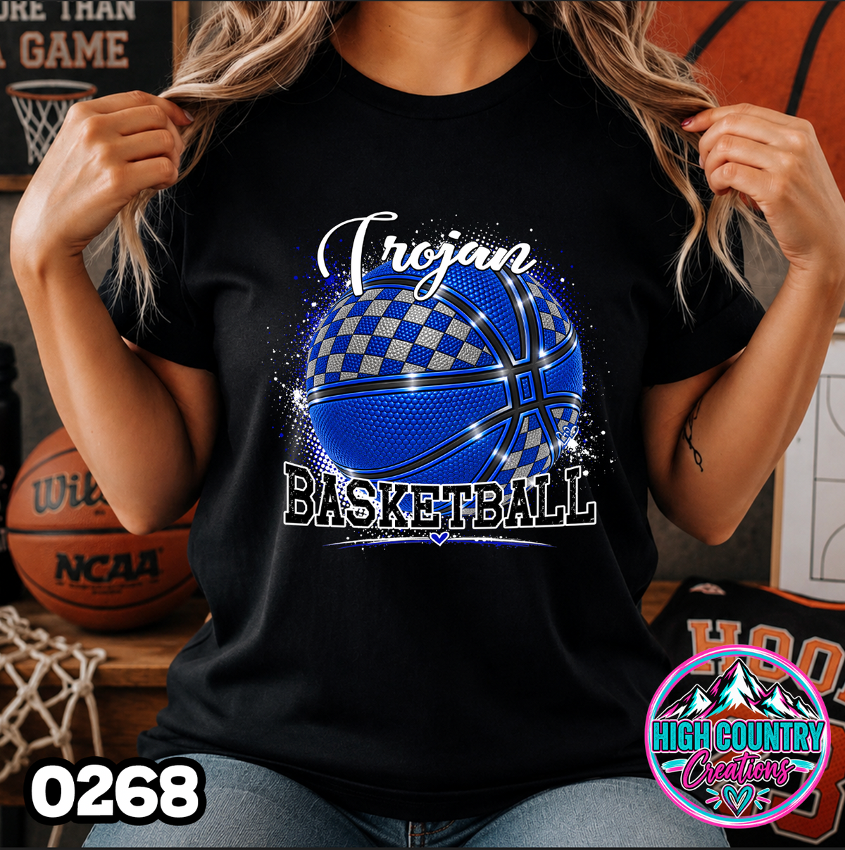 0268 Faux Glitter Checkered Basketball Spirit Tee
