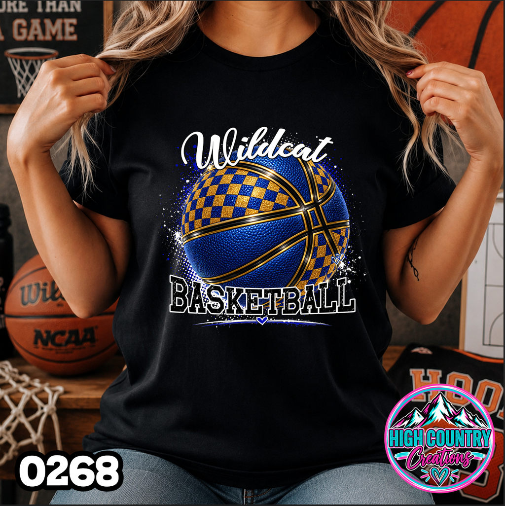 0268 Faux Glitter Checkered Basketball Spirit Tee