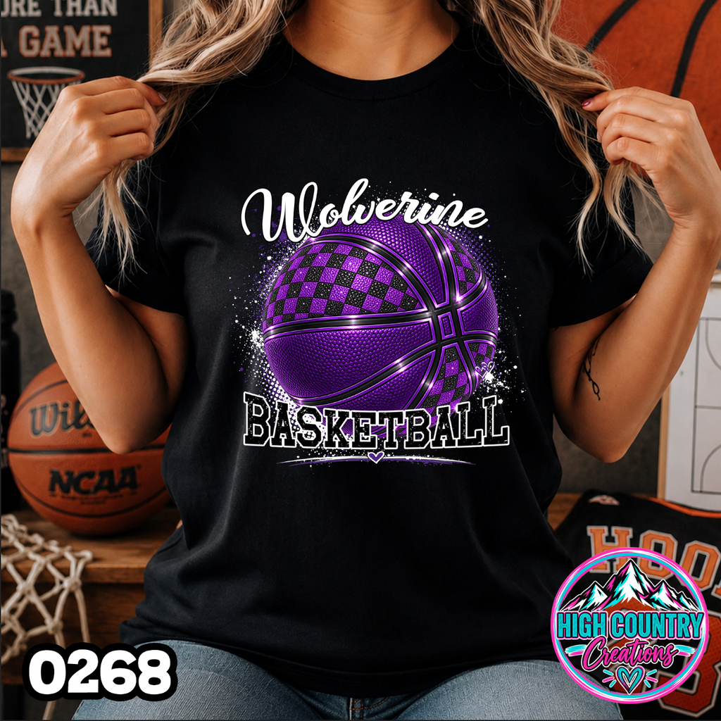 0268 Faux Glitter Checkered Basketball Spirit Tee