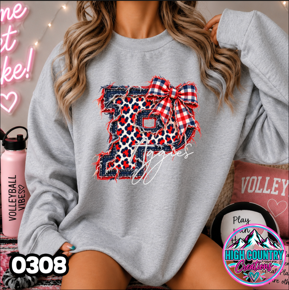 0308 FAUX RIPPED DENIM MASCOT SWEATER