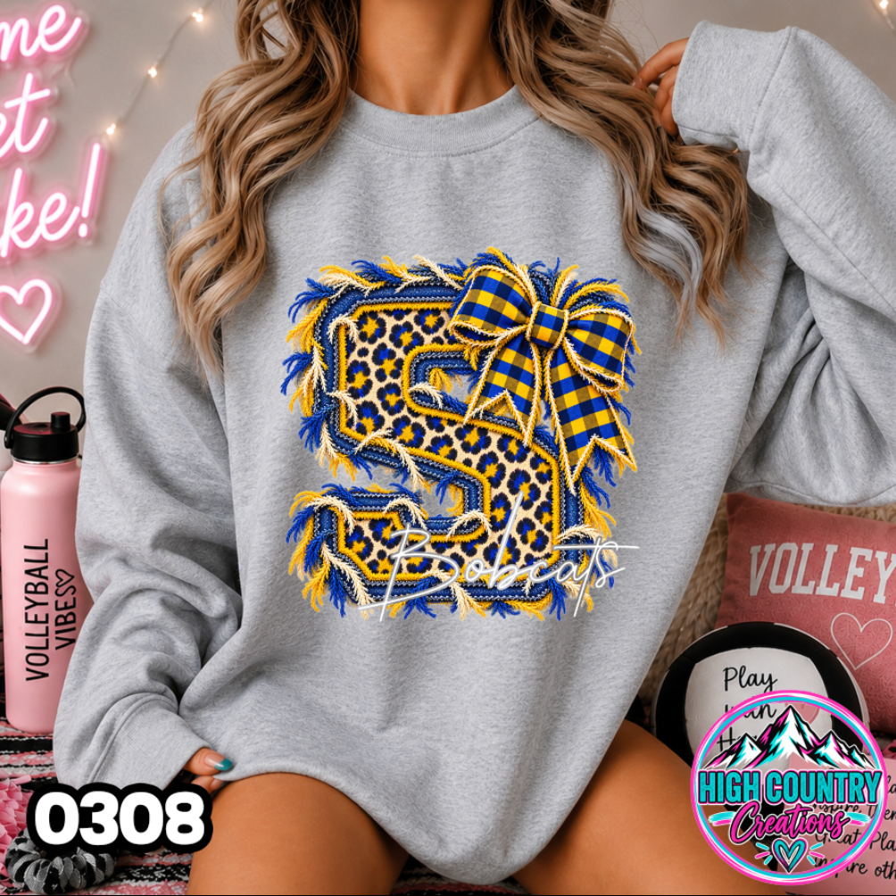 0308 FAUX RIPPED DENIM MASCOT SWEATER