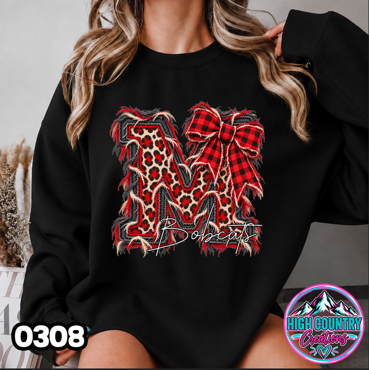 0308 FAUX RIPPED DENIM MASCOT SWEATER