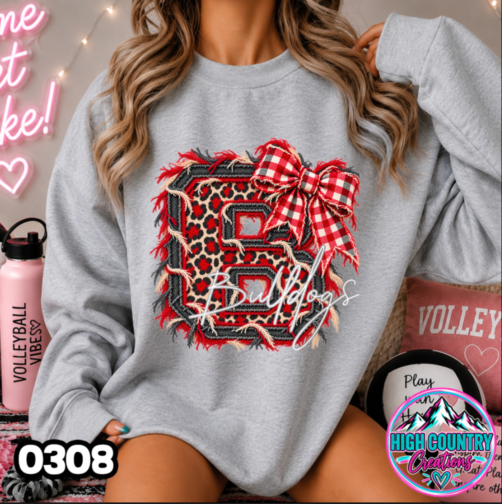 0308 FAUX RIPPED DENIM MASCOT SWEATER