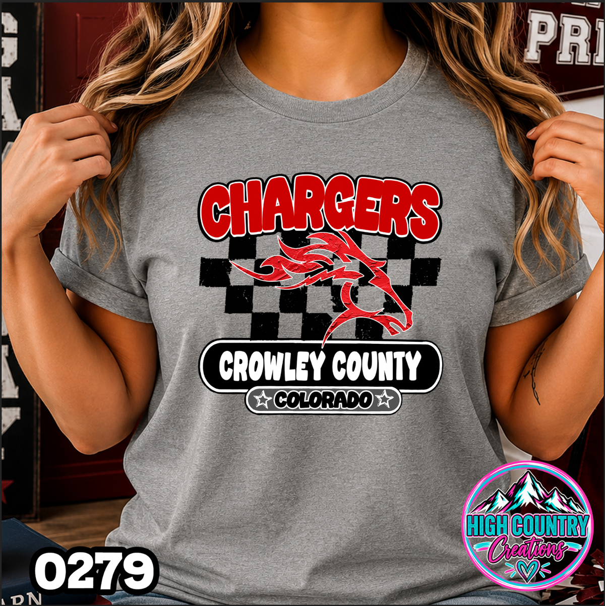 0279 Vintage Checkers Varsity Crew TEE