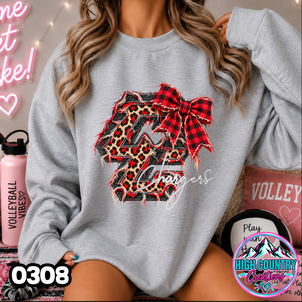 0308 FAUX RIPPED DENIM MASCOT SWEATER