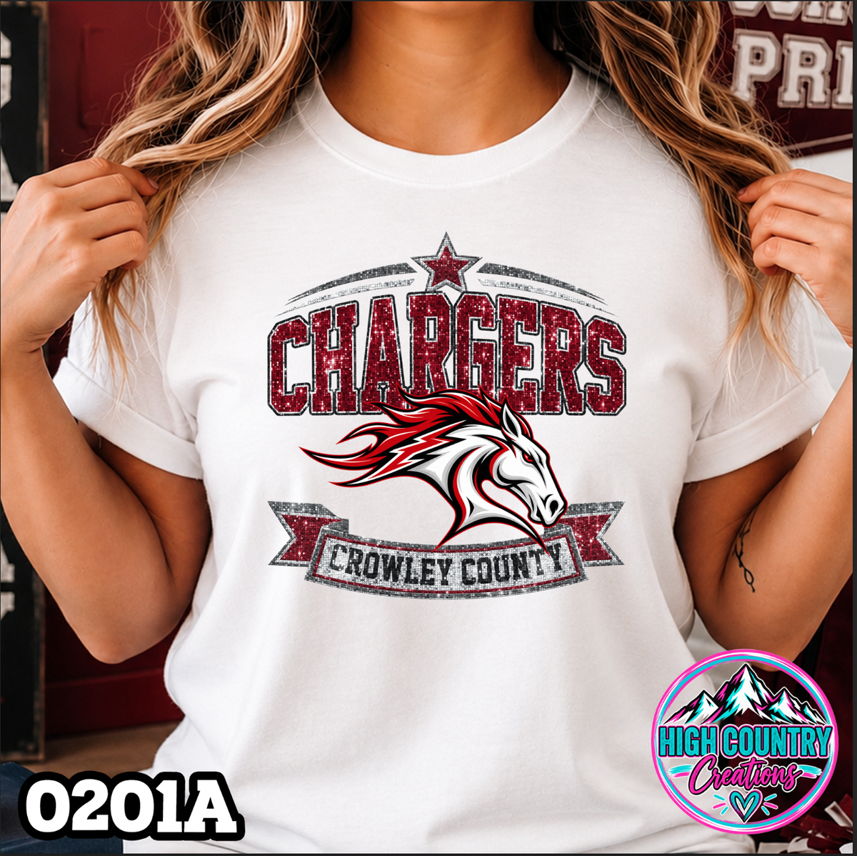 0201A Star Spangled Mascot Faux Glitter Tee