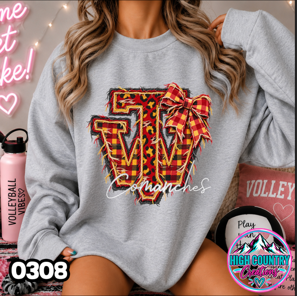 0308 FAUX RIPPED DENIM MASCOT SWEATER