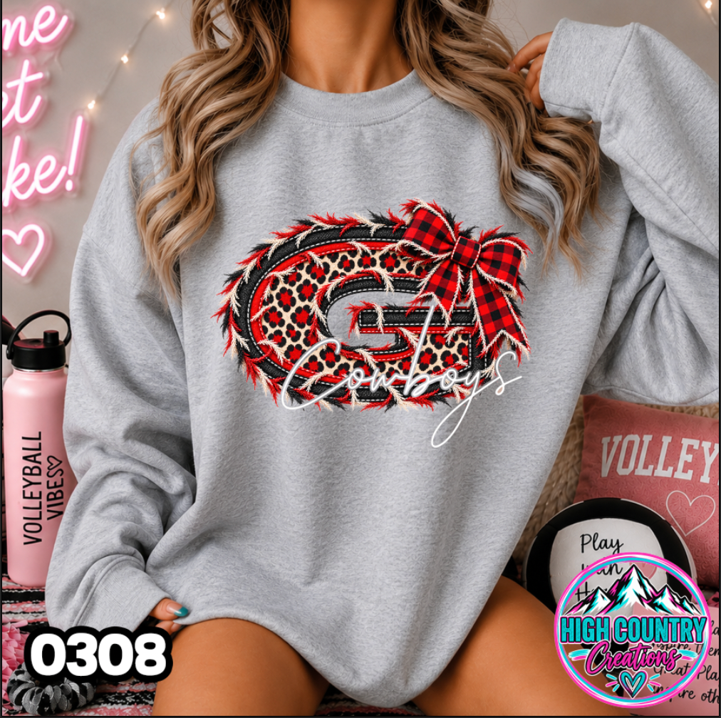 0308 FAUX RIPPED DENIM MASCOT SWEATER