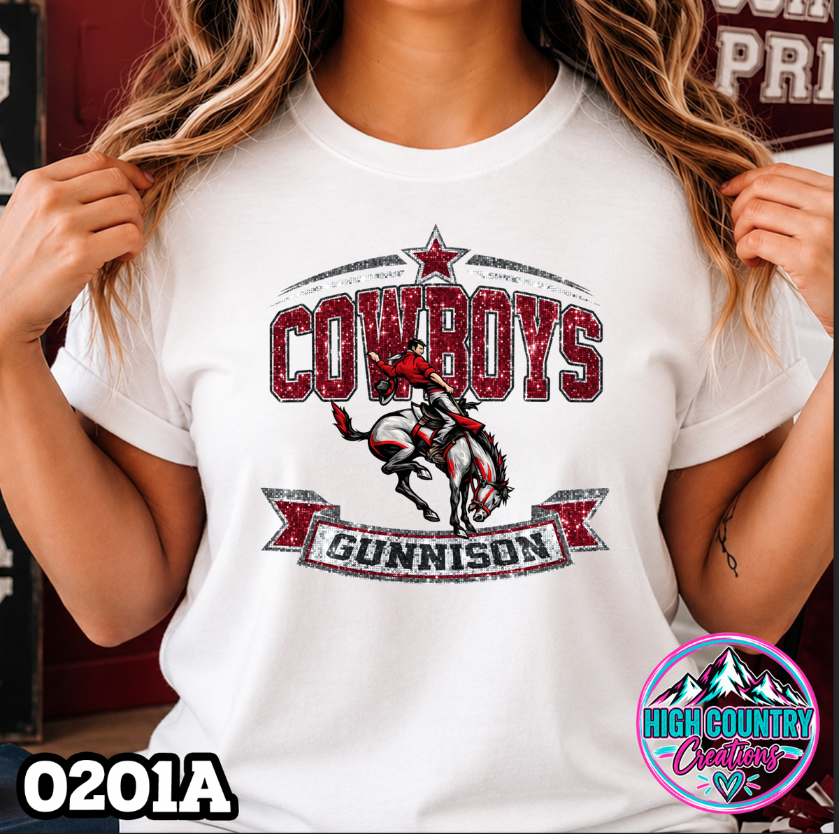 0201A Star Spangled Mascot Faux Glitter Tee