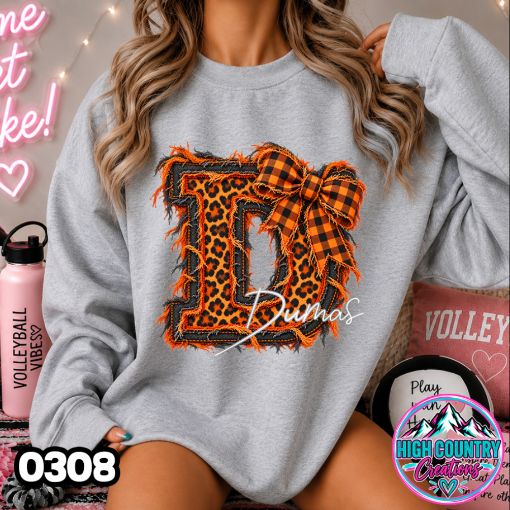 0308 FAUX RIPPED DENIM MASCOT SWEATER